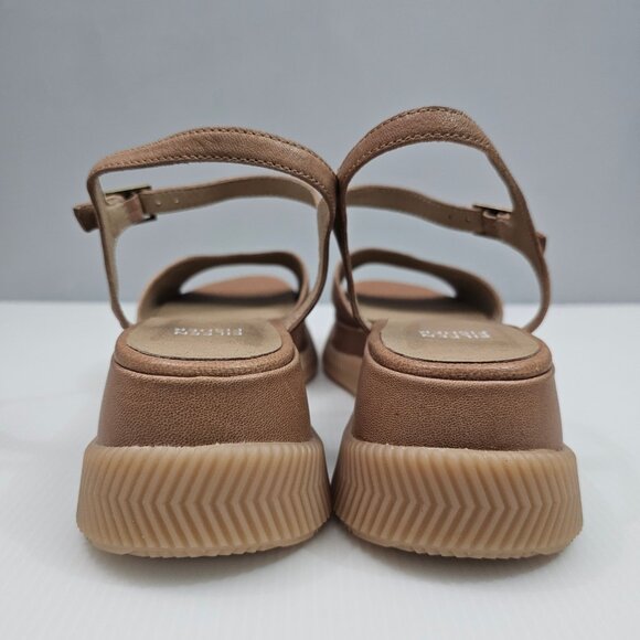 Eileen Fisher Airo Wedge Sandal Womens 9.5 Tan Leather Platform Ankle Strap NEW - Picture 11 of 14
